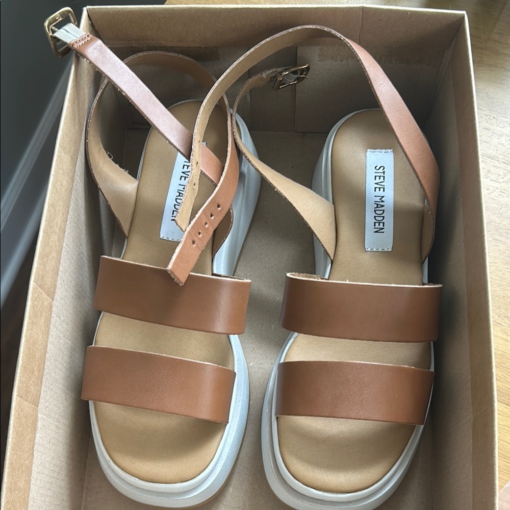 Steve Madden Tan Sandals with Slingback Design and Platform Sole